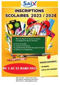 Inscription scolaire 2023/2024